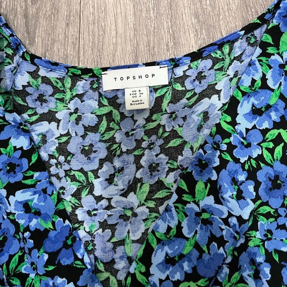 Topshop Bella tea dress with angel sleeve in blue floral Size 4 NWOT - Picture 6 of 9